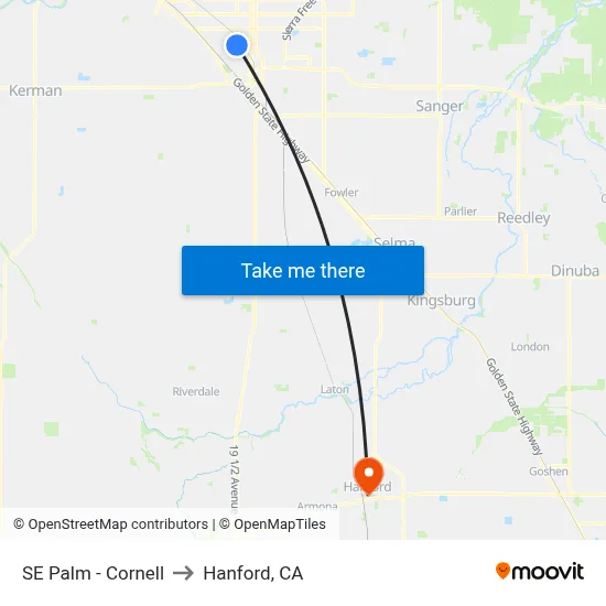 SE Palm - Cornell to Hanford, CA map