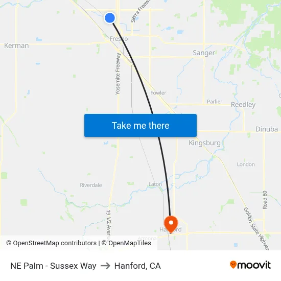 NE Palm - Sussex Way to Hanford, CA map