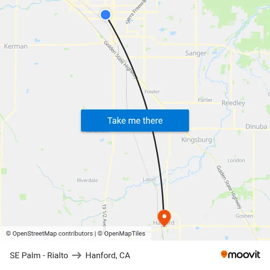 SE Palm - Rialto to Hanford, CA map