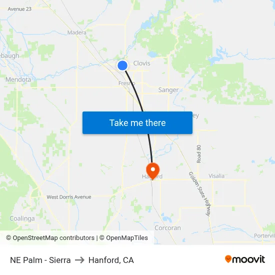 NE Palm - Sierra to Hanford, CA map