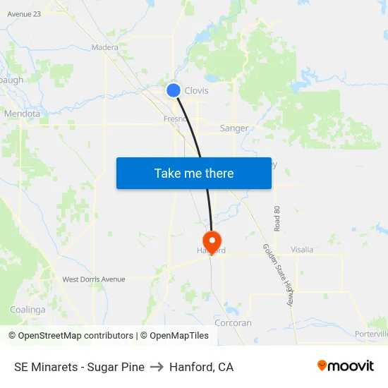 SE Minarets - Sugar Pine to Hanford, CA map