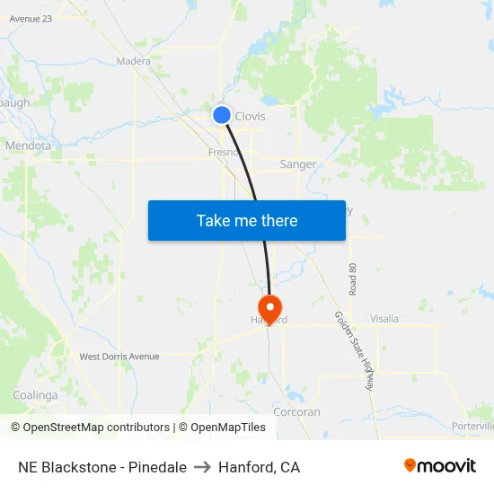 NE Blackstone - Pinedale to Hanford, CA map
