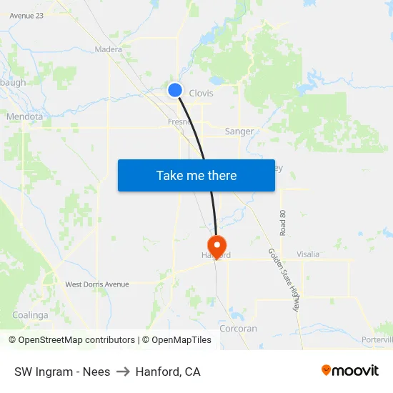 SW Ingram - Nees to Hanford, CA map
