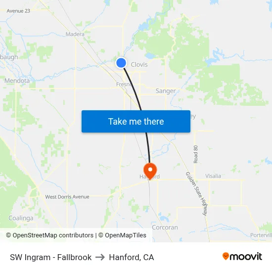 SW Ingram - Fallbrook to Hanford, CA map
