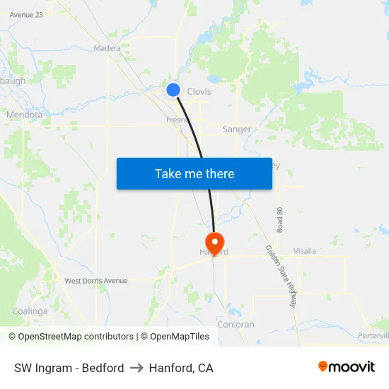 SW Ingram - Bedford to Hanford, CA map