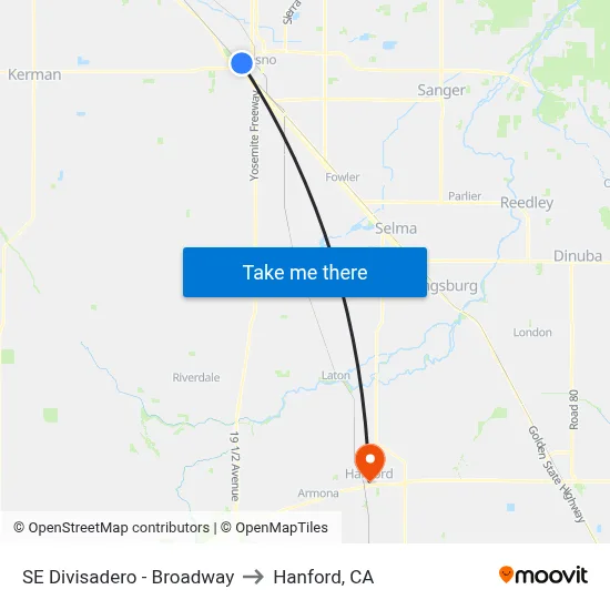 SE Divisadero - Broadway to Hanford, CA map
