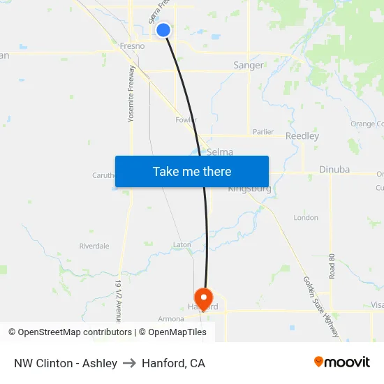 NW Clinton - Ashley to Hanford, CA map