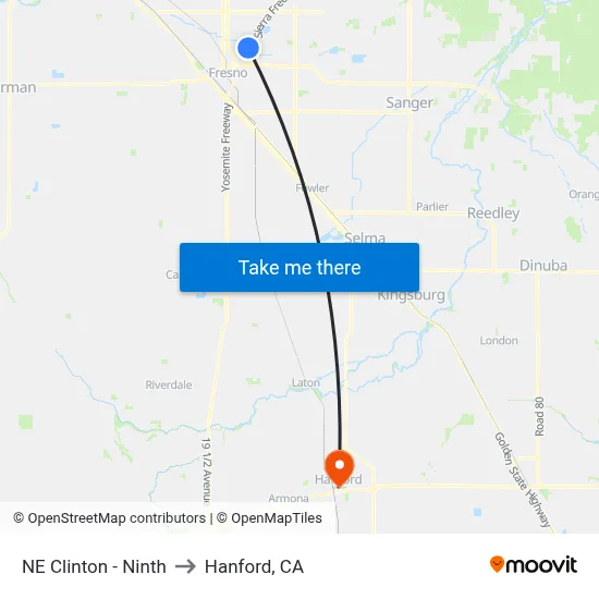 NE Clinton - Ninth to Hanford, CA map