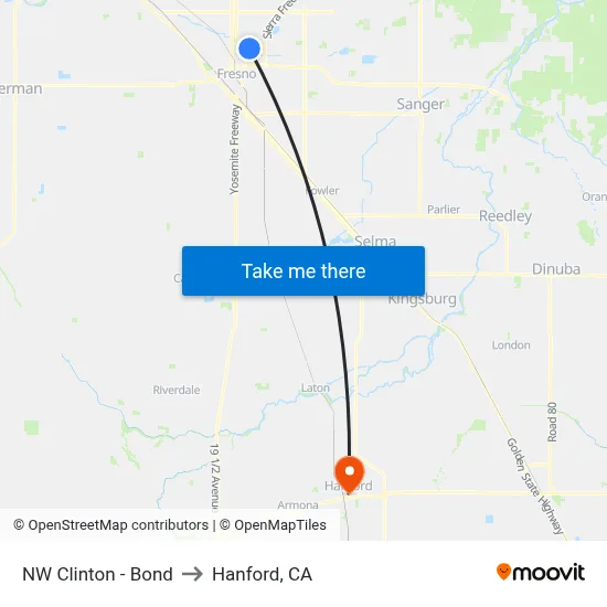 NW Clinton - Bond to Hanford, CA map