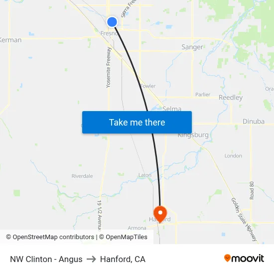NW Clinton - Angus to Hanford, CA map