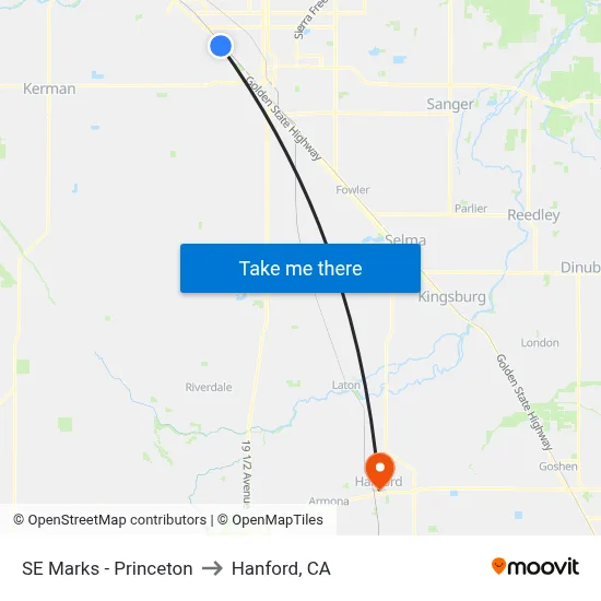 SE Marks - Princeton to Hanford, CA map
