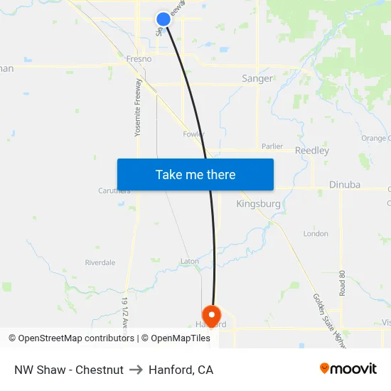 NW Shaw - Chestnut to Hanford, CA map