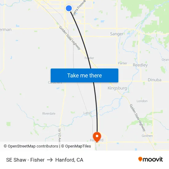 SE Shaw - Fisher to Hanford, CA map