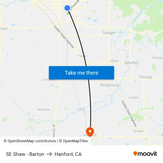 SE Shaw - Barton to Hanford, CA map