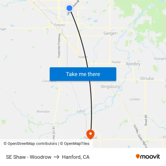 SE Shaw - Woodrow to Hanford, CA map