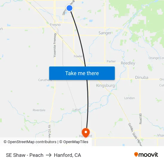 SE Shaw - Peach to Hanford, CA map