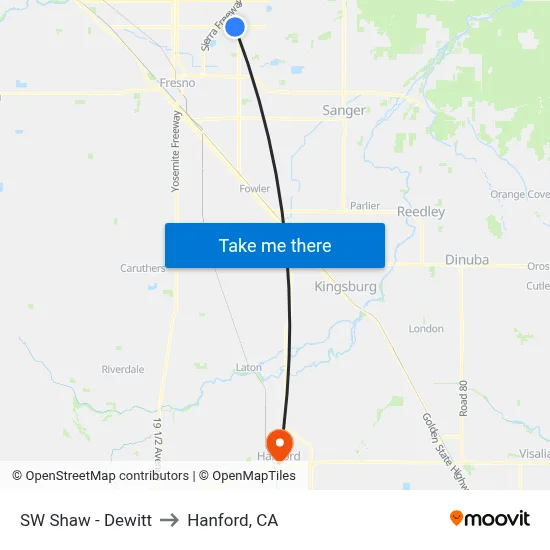 SW Shaw - Dewitt to Hanford, CA map