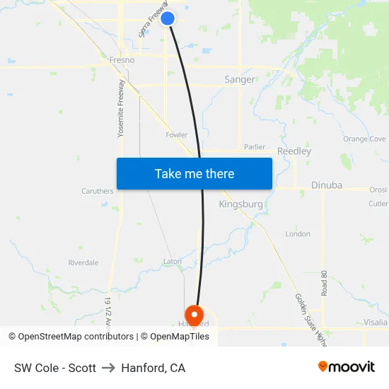 SW Cole - Scott to Hanford, CA map