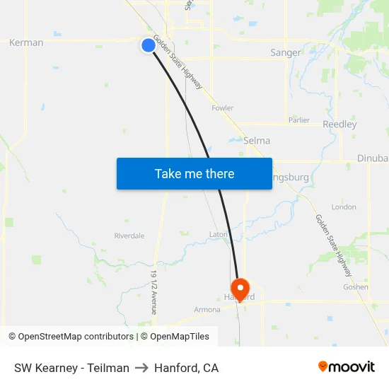 SW Kearney - Teilman to Hanford, CA map