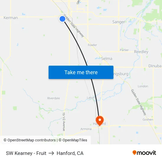 SW Kearney - Fruit to Hanford, CA map