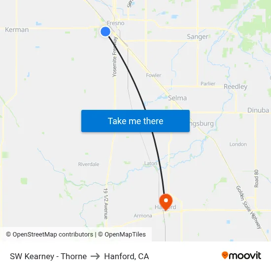 SW Kearney - Thorne to Hanford, CA map