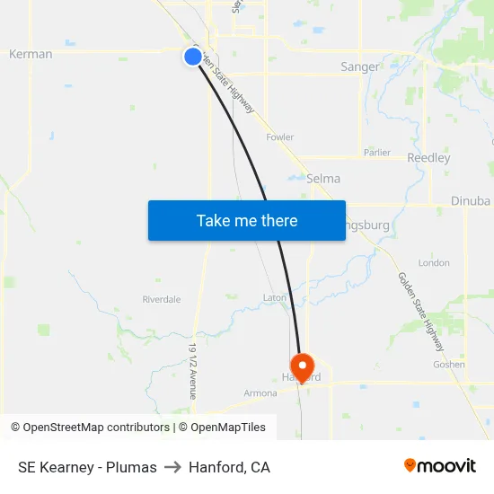 SE Kearney - Plumas to Hanford, CA map