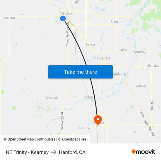 NE Trinity - Kearney to Hanford, CA map