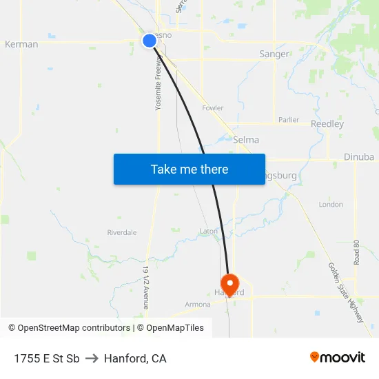 1755 E St Sb to Hanford, CA map