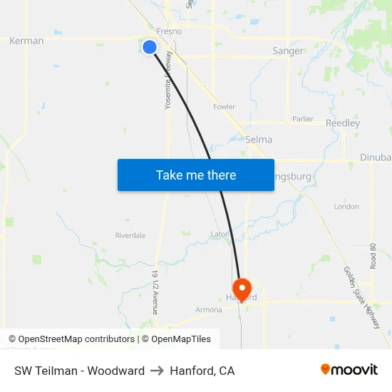 SW Teilman - Woodward to Hanford, CA map