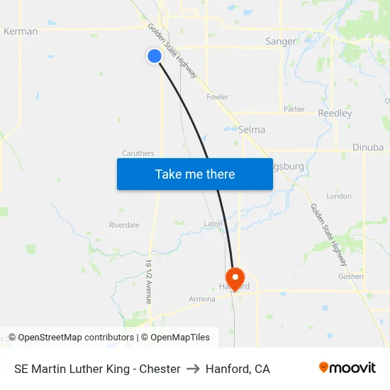 SE Martin Luther King - Chester to Hanford, CA map