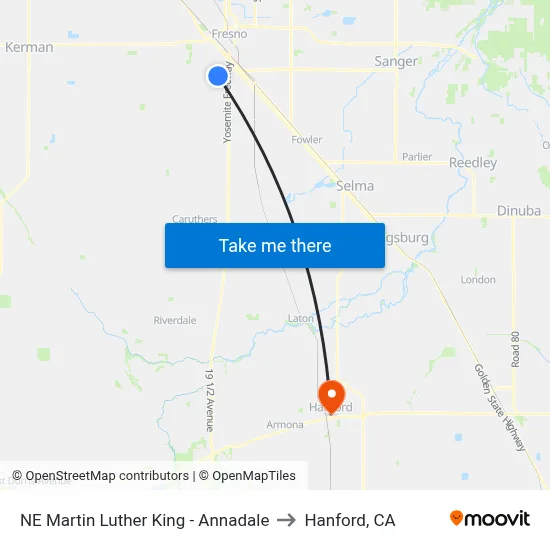 NE Martin Luther King - Annadale to Hanford, CA map