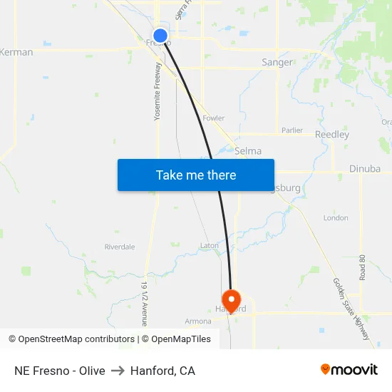 NE Fresno - Olive to Hanford, CA map