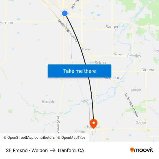 SE Fresno - Weldon to Hanford, CA map