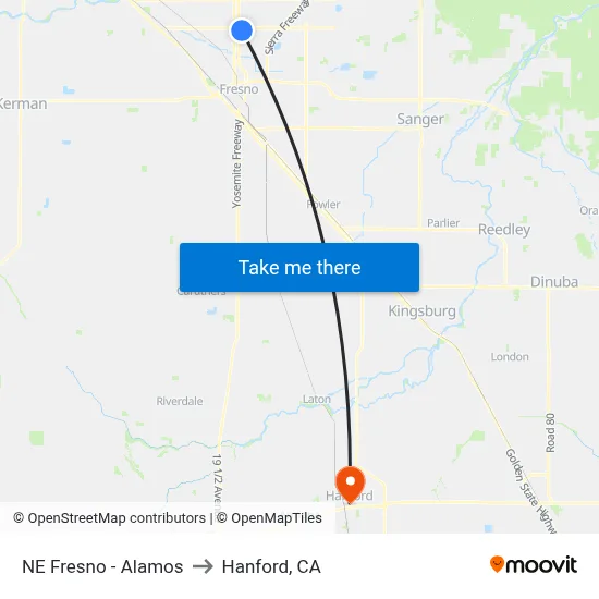 NE Fresno - Alamos to Hanford, CA map