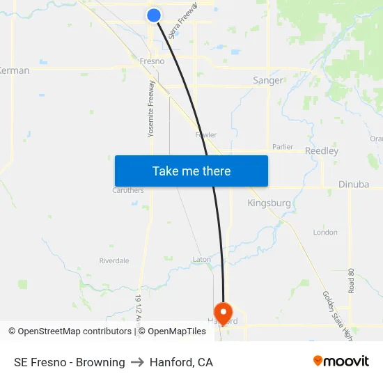 SE Fresno - Browning to Hanford, CA map