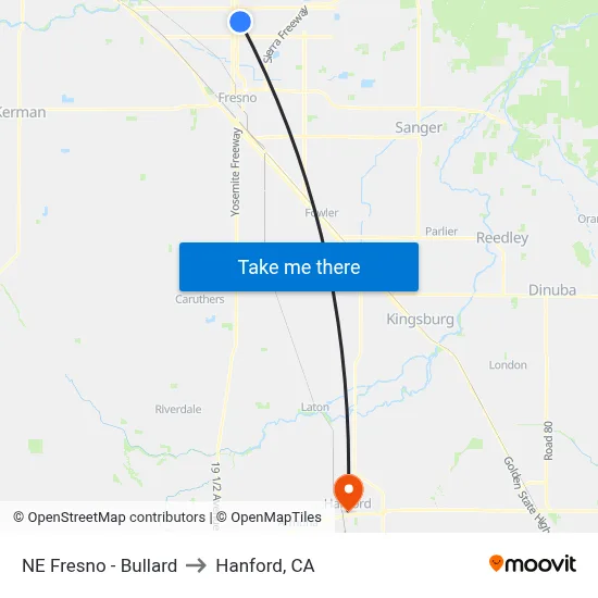 NE Fresno - Bullard to Hanford, CA map