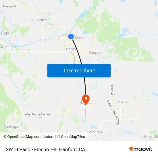SW El Paso - Fresno to Hanford, CA map