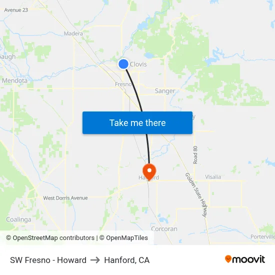 SW Fresno - Howard to Hanford, CA map