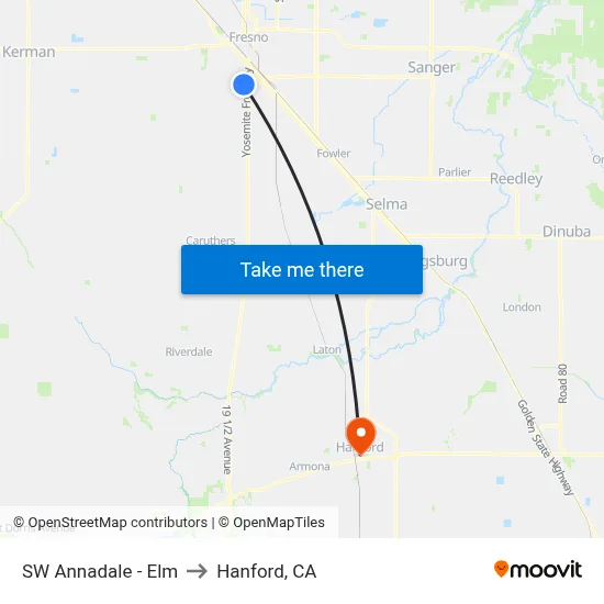 SW Annadale - Elm to Hanford, CA map