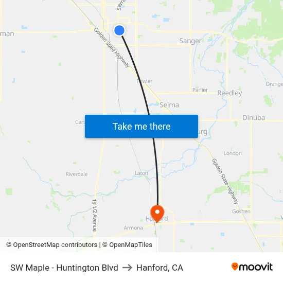 SW Maple - Huntington Blvd to Hanford, CA map