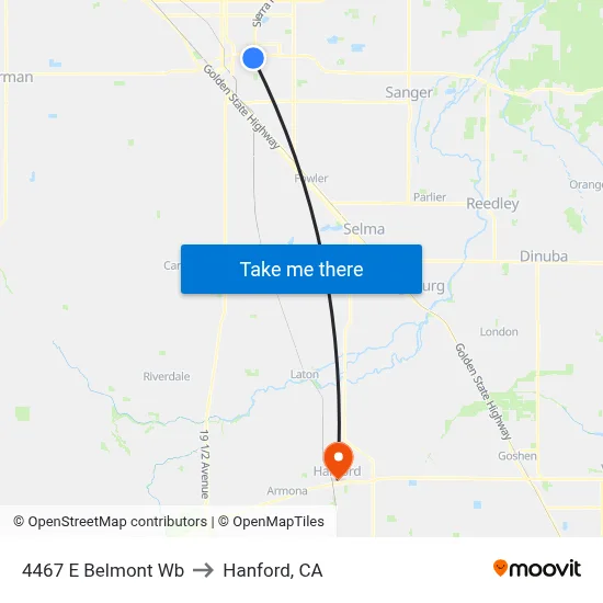 4467 E Belmont Wb to Hanford, CA map