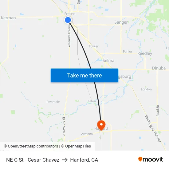 NE C St - Cesar Chavez to Hanford, CA map