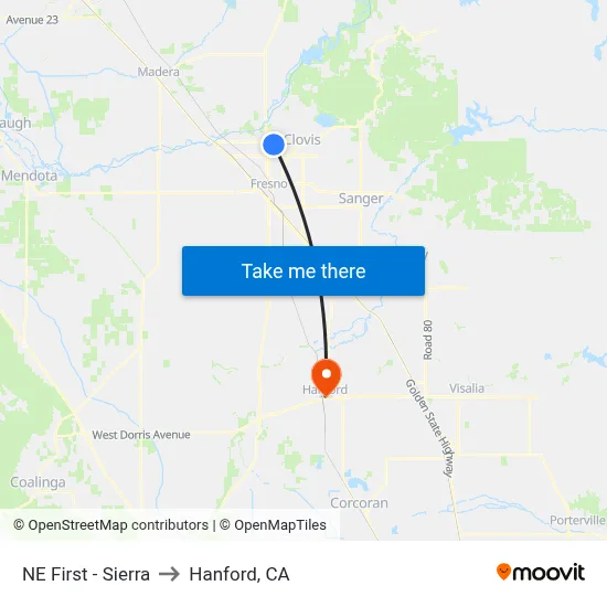 NE First - Sierra to Hanford, CA map