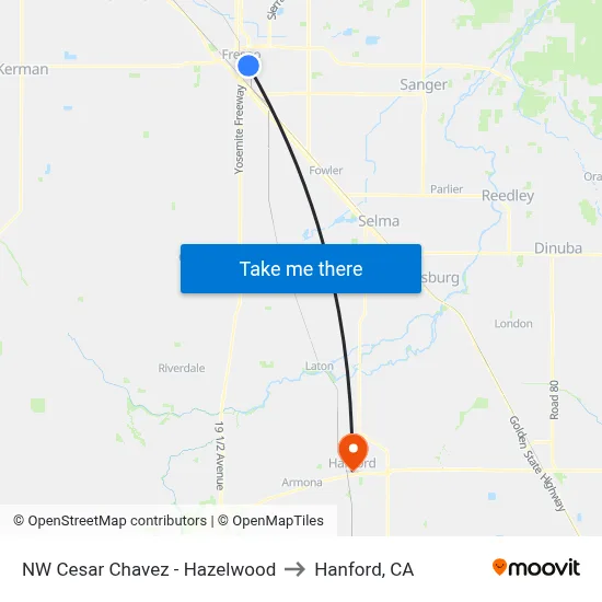 NW Cesar Chavez - Hazelwood to Hanford, CA map