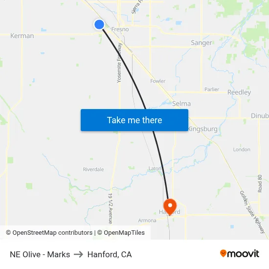 NE Olive - Marks to Hanford, CA map