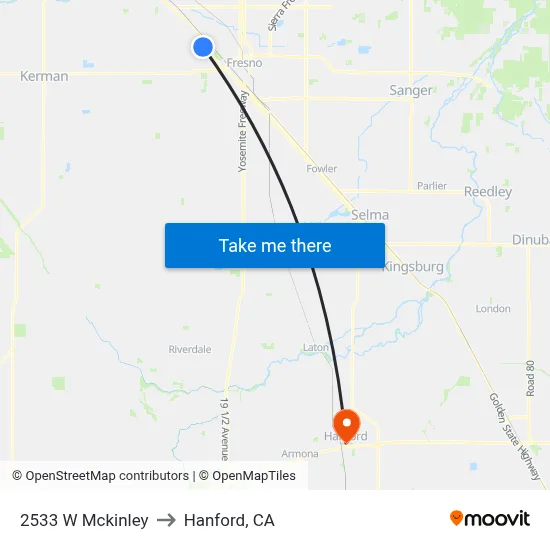 2533 W Mckinley to Hanford, CA map