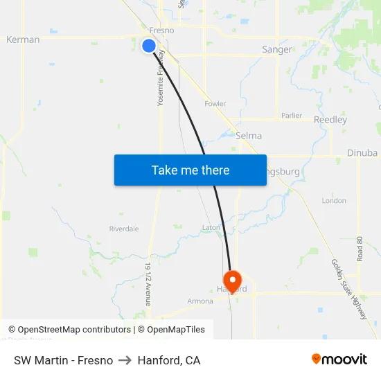 SW Martin - Fresno to Hanford, CA map