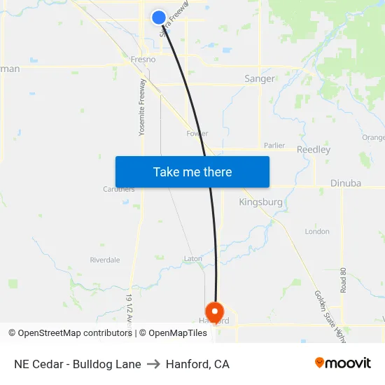NE Cedar - Bulldog Lane to Hanford, CA map
