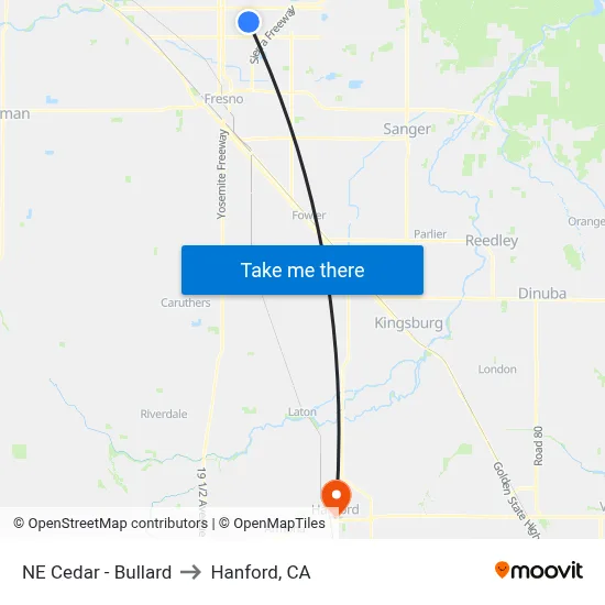 NE Cedar - Bullard to Hanford, CA map