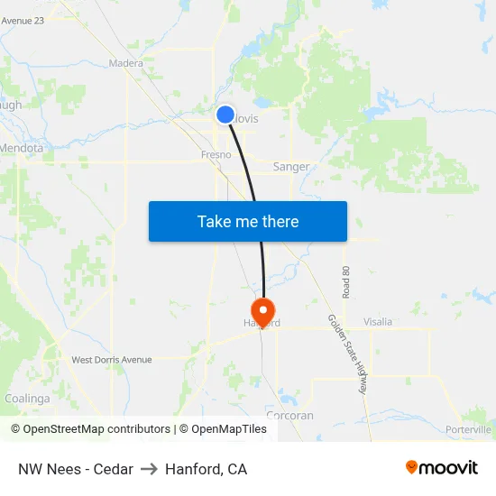 NW Nees - Cedar to Hanford, CA map